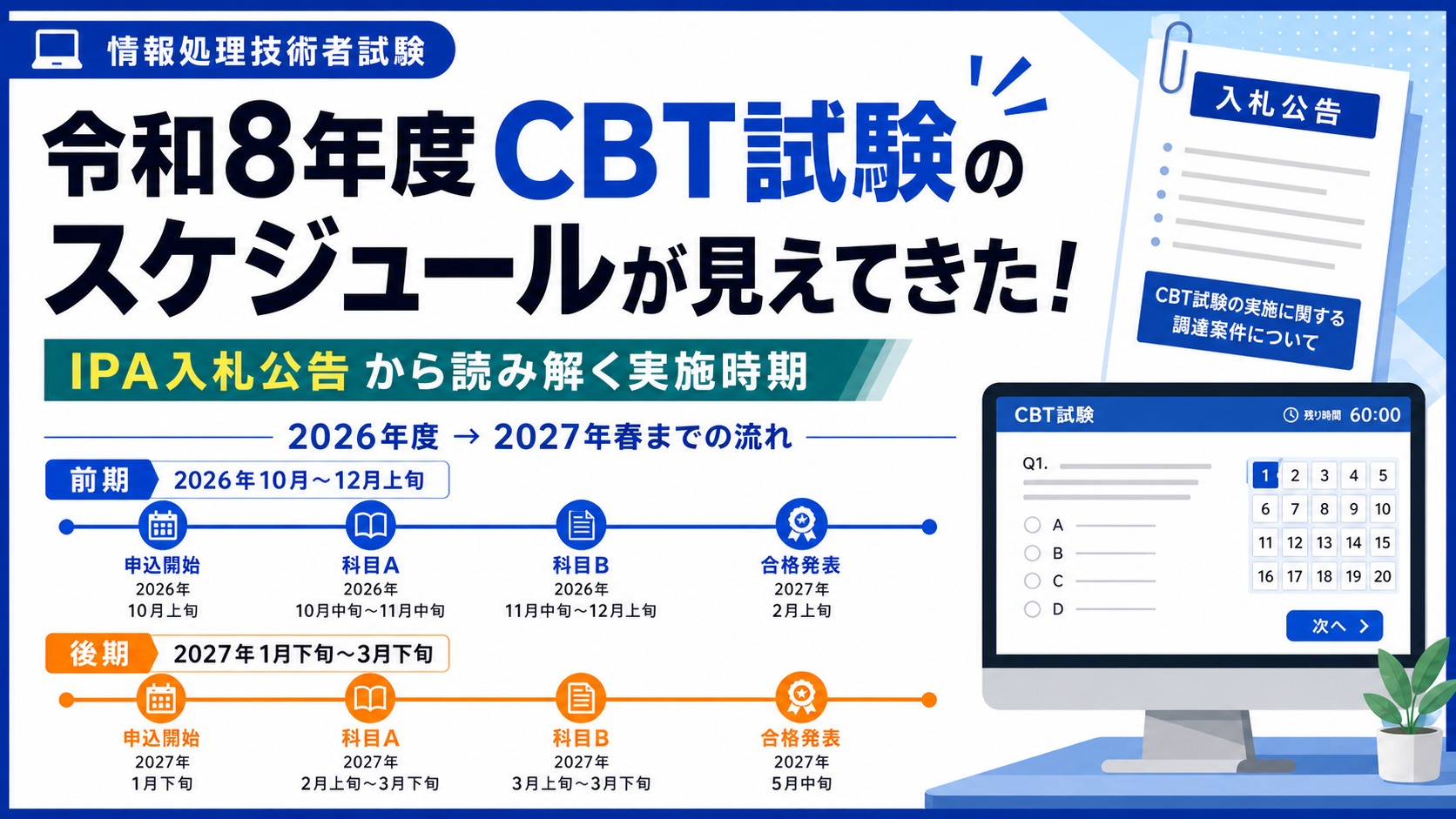 令和8年度CBT試験のスケジュールが見えてきた！　〜IPA入札公告から読み解く実施時期〜
