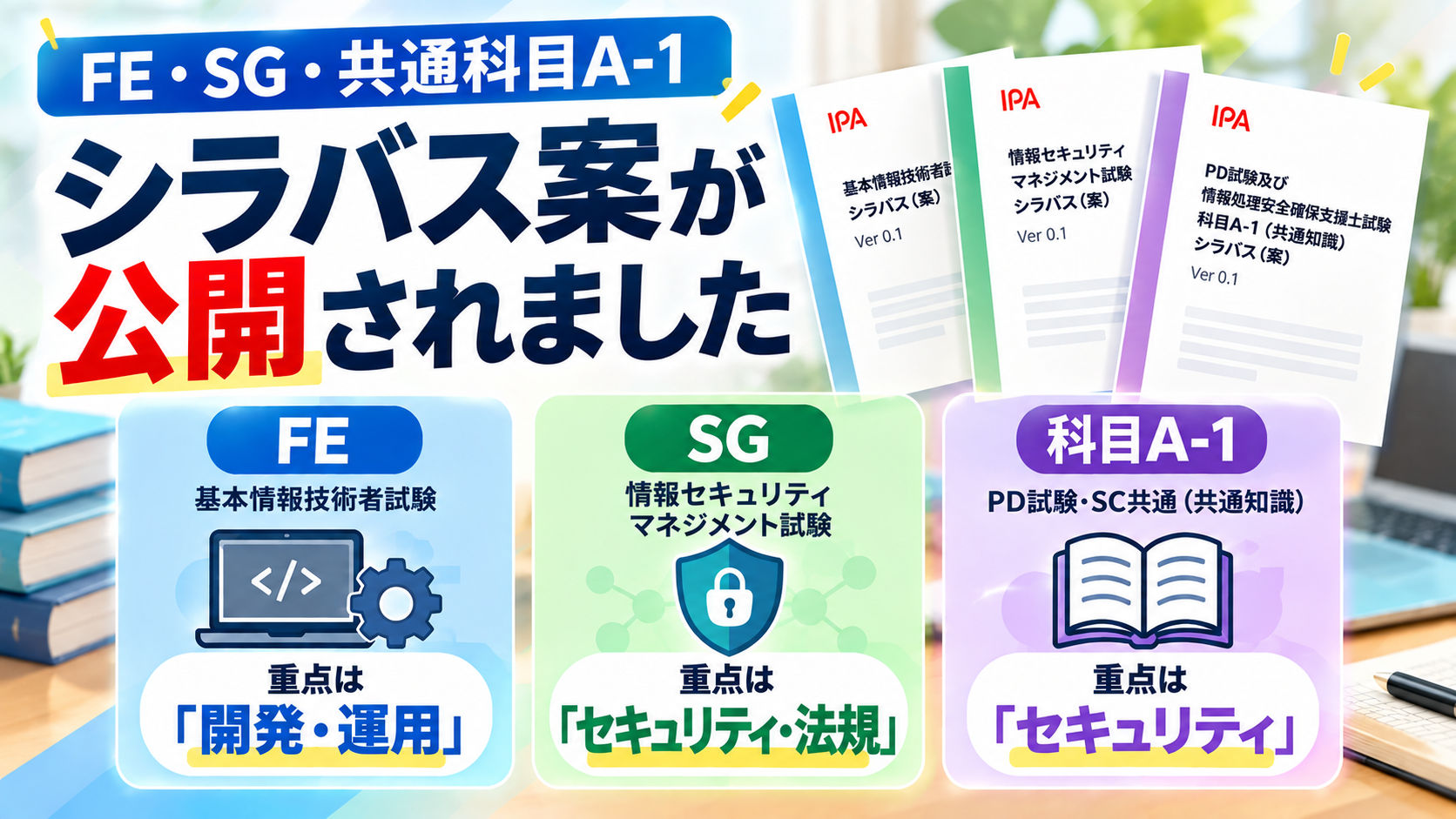 基本情報（FE）・セキュマネ（SG）・共通科目A-1のシラバス案が公開 ― FEの重点は「開発・運用」，科目A-1の重点は「セキュリティ」