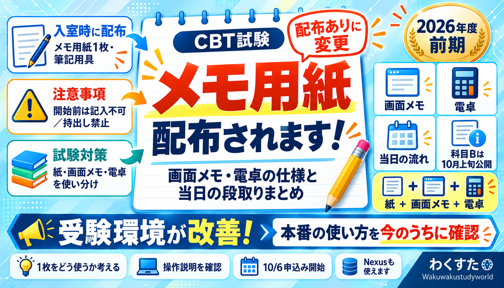 メモ用紙が配布されることになりました！　〜画面メモ・電卓の仕様と，CBT試験当日の段取りまとめ〜